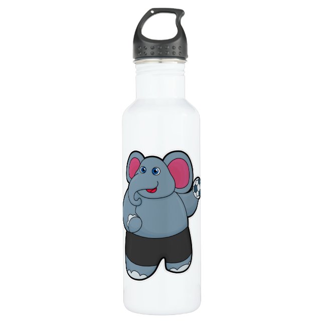 Elefant als Handballspieler mit Handball Edelstahlflasche (Vorderseite)