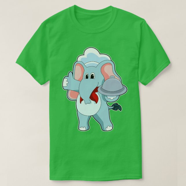 Elefant als Kellner mit Platter T-Shirt (Design vorne)