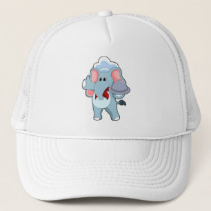 Elefant als Kellner mit Platter Truckerkappe