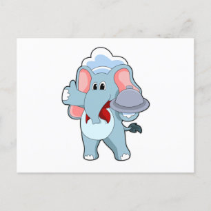 Elefant als Kellner mit Tablett Postkarte