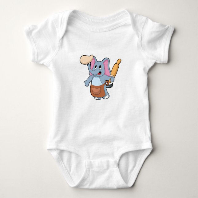 Elefant als Koch mit Button und Teig Baby Strampler (Vorderseite)