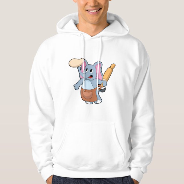 Elefant als Koch mit Button und Teig Hoodie (Vorderseite)