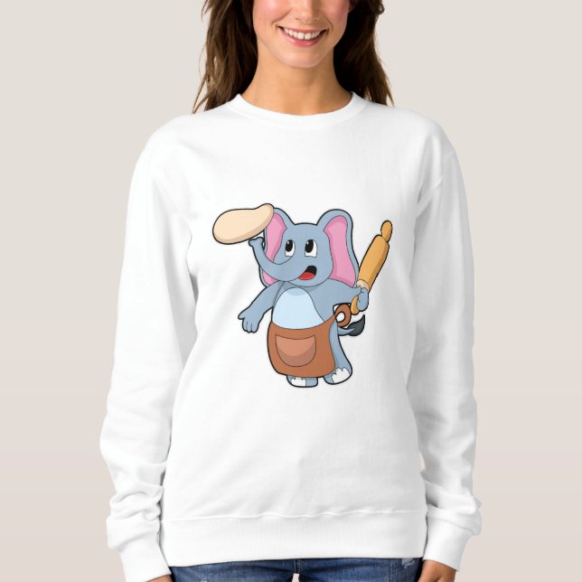 Elefant als Koch mit Button und Teig Sweatshirt (Vorderseite)