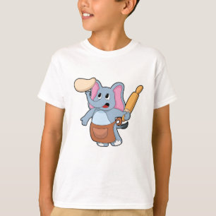 Elefant als Koch mit Button und Teig T-Shirt