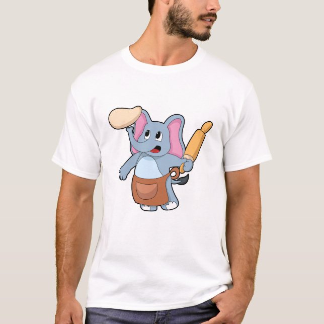 Elefant als Koch mit Button und Teig T-Shirt (Vorderseite)