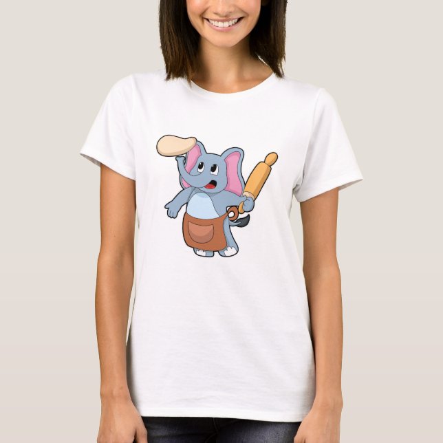 Elefant als Koch mit Button und Teig T-Shirt (Vorderseite)
