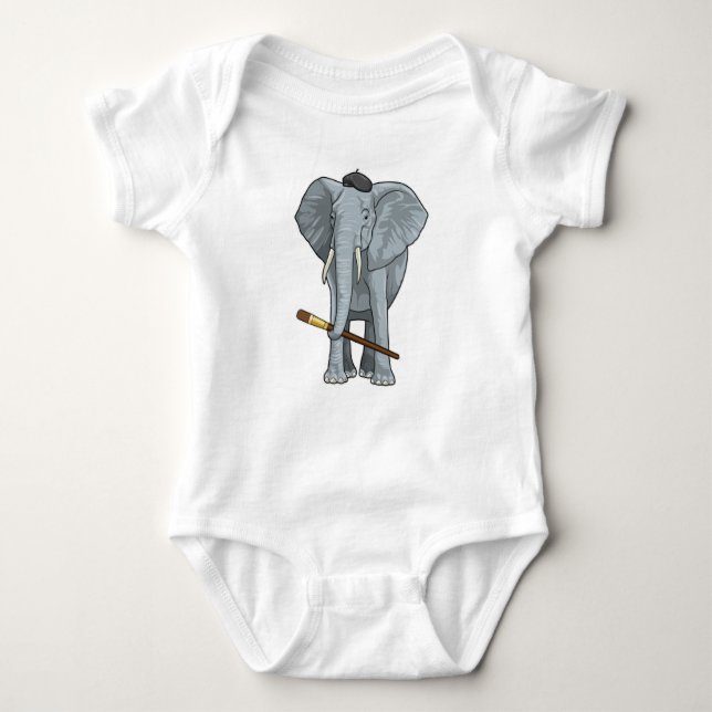 Elefant als Maler mit Pinsel Baby Strampler (Vorderseite)