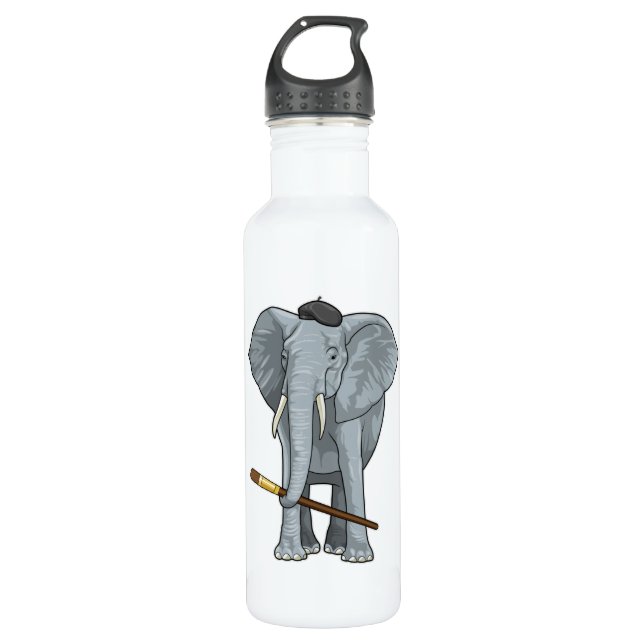 Elefant als Maler mit Pinsel Edelstahlflasche (Vorderseite)
