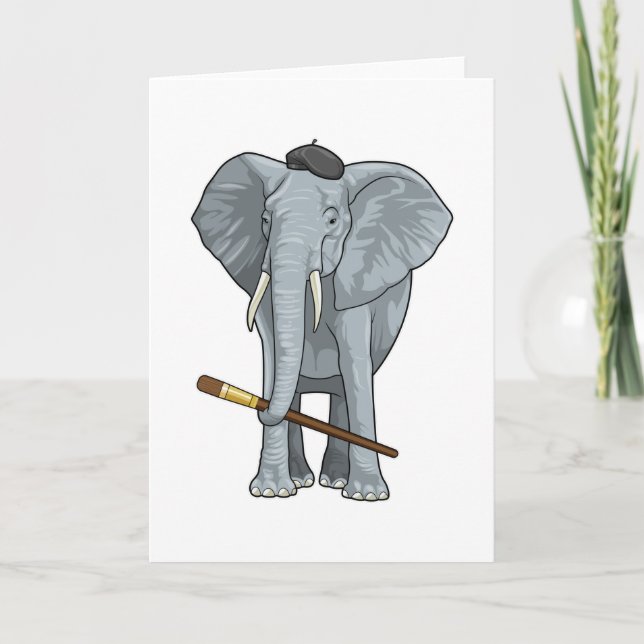 Elefant als Maler mit Pinsel Karte (Vorderseite)