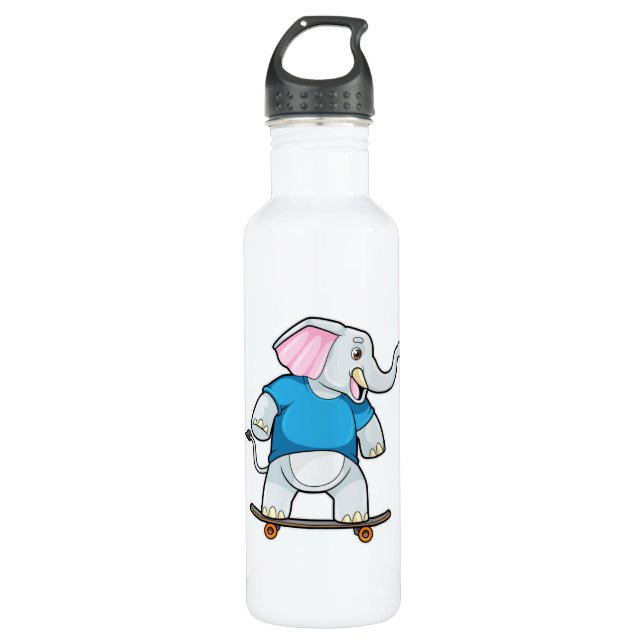 Elefant als Skater mit Skateboard Edelstahlflasche (Vorderseite)