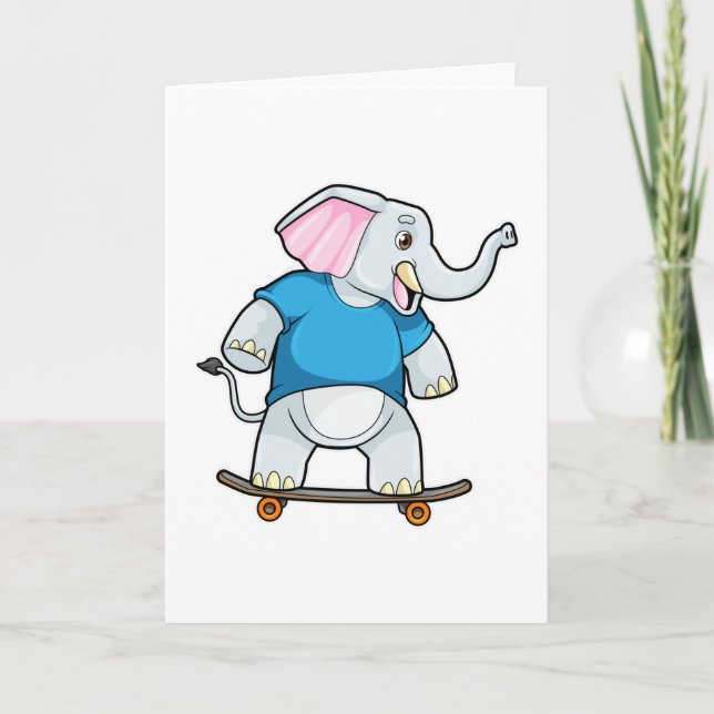 Elefant als Skater mit Skateboard Karte (Vorderseite)