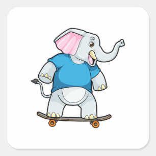 Elefant als Skater mit Skateboard Quadratischer Aufkleber