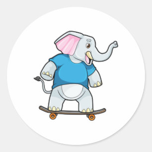 Elefant als Skater mit Skateboard Runder Aufkleber
