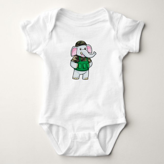 Elefant als Soldat mit Uniform & Helm Baby Strampler (Vorderseite)