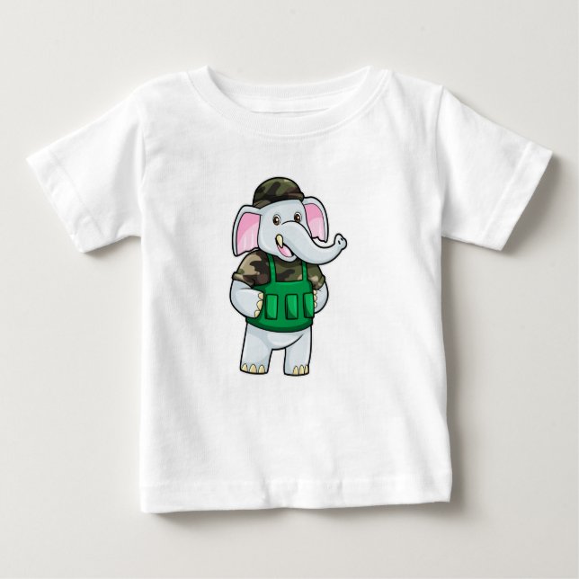 Elefant als Soldat mit Uniform & Helm Baby T-shirt (Vorderseite)
