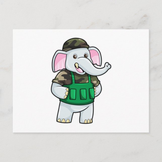 Elefant als Soldat mit Uniform & Helm Postkarte (Vorderseite)