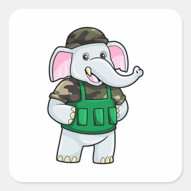 Elefant als Soldat mit Uniform & Helm Quadratischer Aufkleber (Vorderseite)