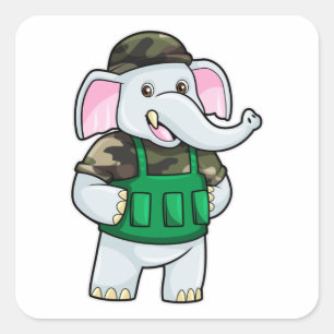 Elefant als Soldat mit Uniform & Helm Quadratischer Aufkleber