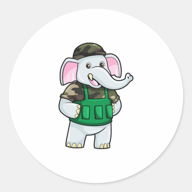 Elefant als Soldat mit Uniform & Helm Runder Aufkleber (Vorderseite)