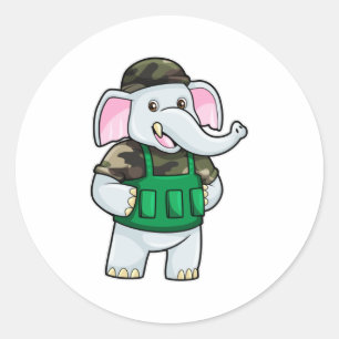 Elefant als Soldat mit Uniform & Helm Runder Aufkleber