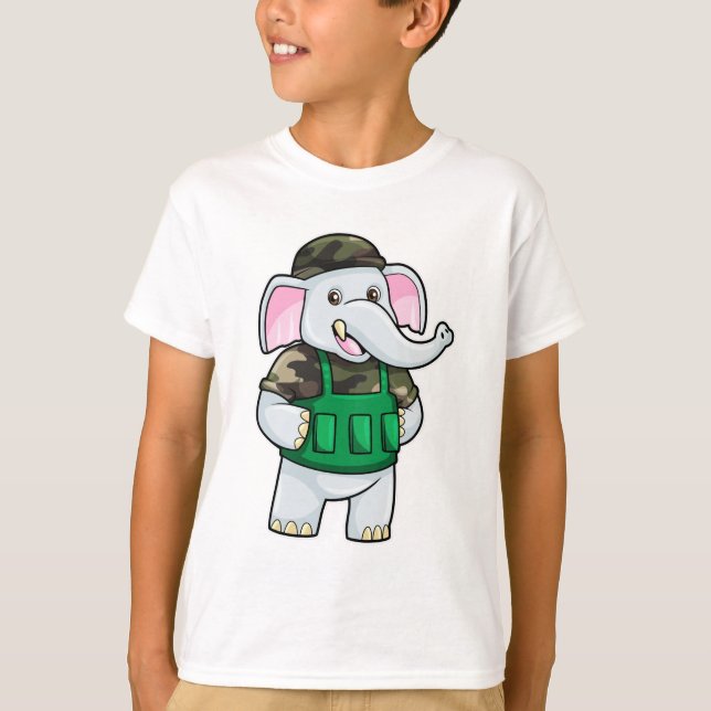 Elefant als Soldat mit Uniform & Helm T-Shirt (Vorderseite)