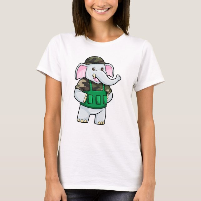 Elefant als Soldat mit Uniform & Helm T-Shirt (Vorderseite)