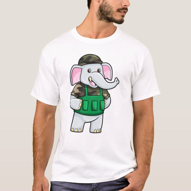 Elefant als Soldat mit Uniform & Helm T-Shirt (Vorderseite)