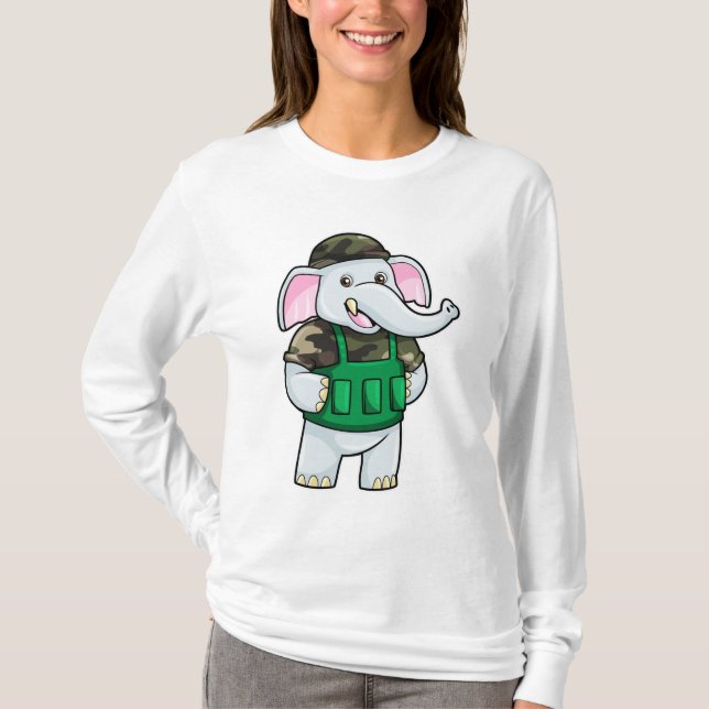 Elefant als Soldat mit Uniform & Helm T-Shirt (Vorderseite)