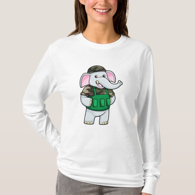 Elefant als Soldat mit Uniform & Helm T-Shirt (Vorderseite)