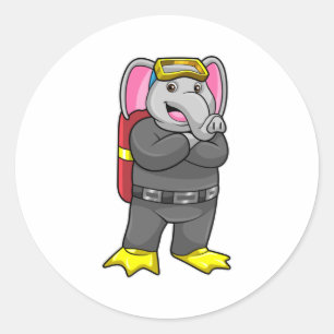 Elefant als Taucher mit Tauchbrille Runder Aufkleber