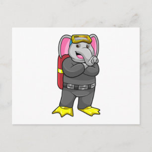 Elefant als Taucher mit Taucherbrille Postkarte
