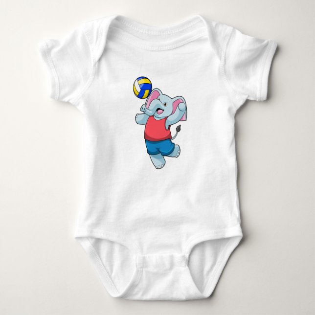 Elefant als Volleyballspieler mit Volleyball Baby Strampler (Vorderseite)