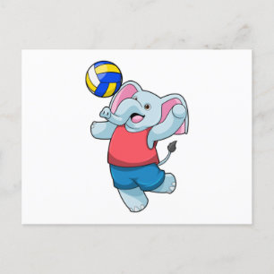 Elefant als Volleyballspieler mit Volleyball Postkarte
