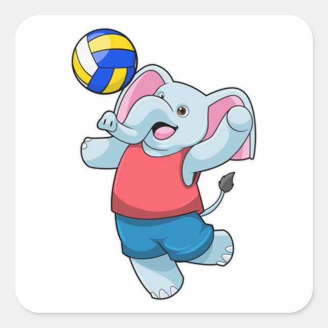 Elefant als Volleyballspieler mit Volleyball Quadratischer Aufkleber (Vorderseite)