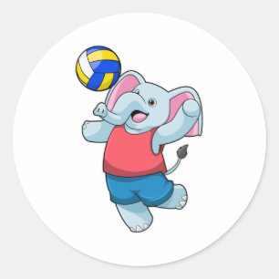Elefant als Volleyballspieler mit Volleyball Runder Aufkleber