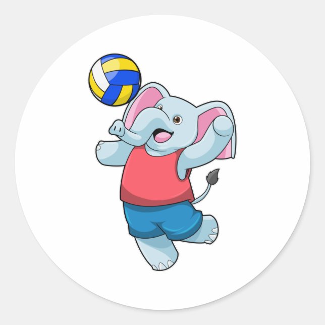Elefant als Volleyballspieler mit Volleyball Runder Aufkleber (Vorderseite)