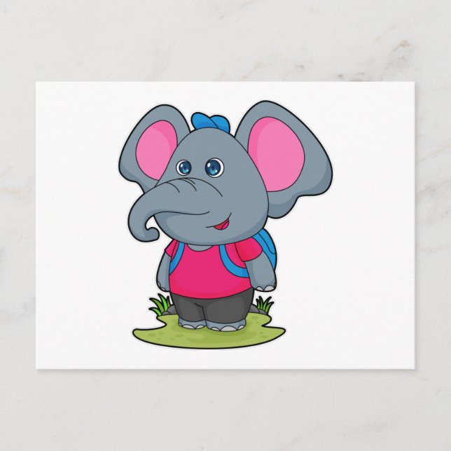 Elefant als Wanderer mit Rucksack Postkarte (Vorderseite)