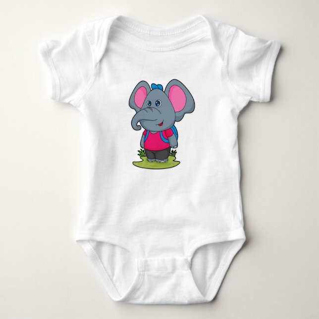 Elefant als Wiker mit Rucksack Baby Strampler (Vorderseite)