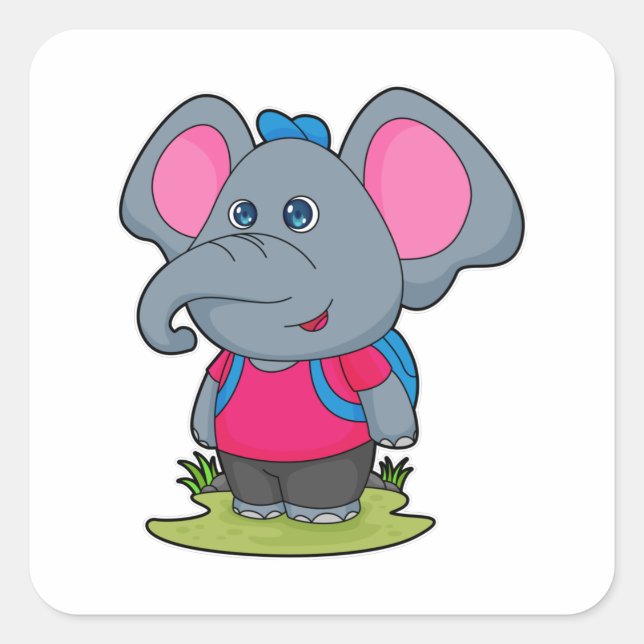 Elefant als Wiker mit Rucksack Quadratischer Aufkleber (Vorderseite)