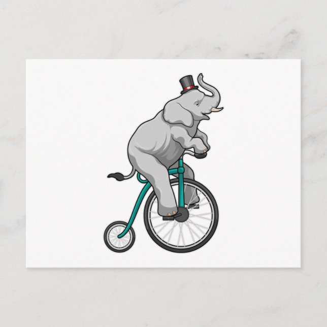 Elefant am Zirkus mit Fahrrad Postkarte (Vorderseite)