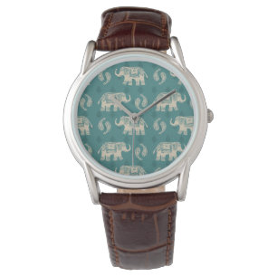 Elefant-aquamarines Wohnwagen-Muster Armbanduhr