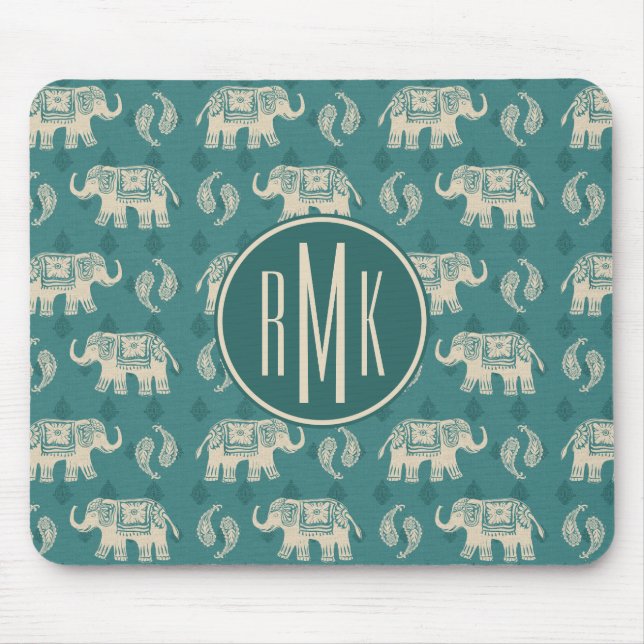 Elefant-aquamarines Wohnwagen-Muster des Mousepad (Vorne)