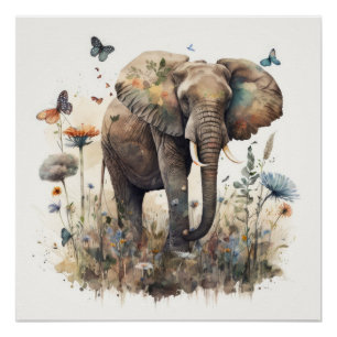 Elefant Aquarell Kunst Poster