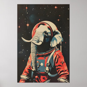Elefant Astronaut Poster, Elefant Retro Druck Poster