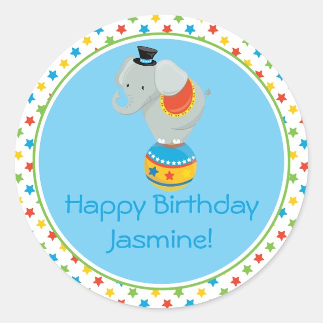 Elefant auf Ball | Themenkreis | PERSONALISIERT Runder Aufkleber (Vorderseite)