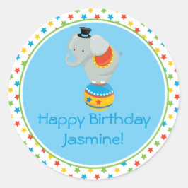 Elefant auf Ball | Themenkreis | PERSONALISIERT Runder Aufkleber