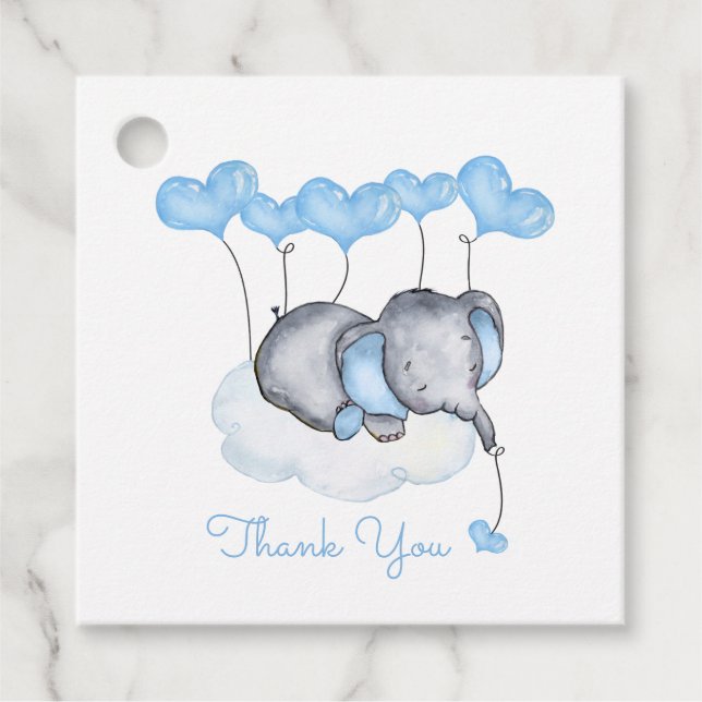 Elefant auf Cloud Niedlich Boy Baby Shower Geschenkanhänger (Vorderseite)