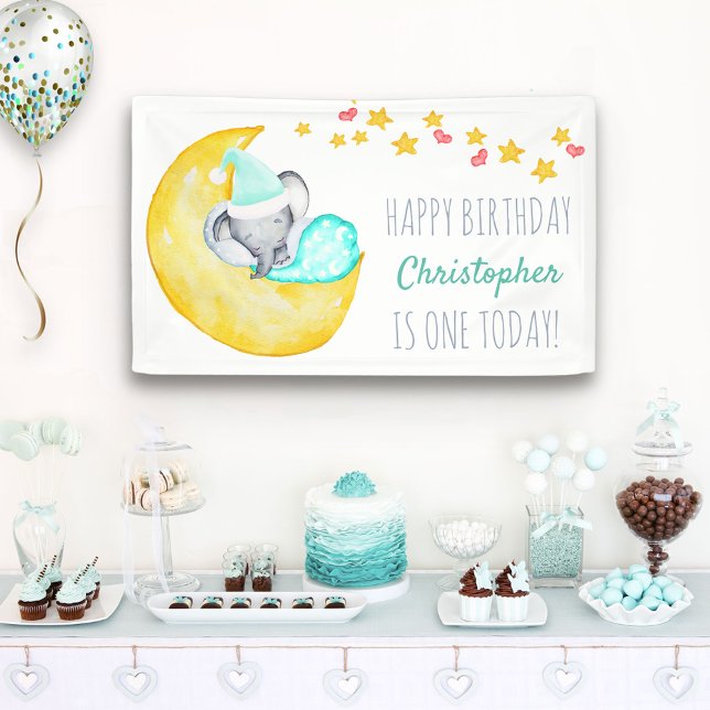 Elefant auf der Moon Little Boys Birthday Party Banner (Von Creator hochgeladen)