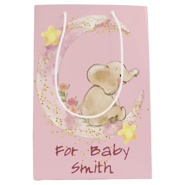 Elefant auf einem Halbmond Mittlere Geschenktüte (Vorderseite)