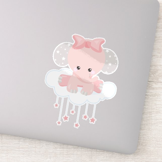 Elefant auf einer Wolke, Niedlicher Elefant, Krone Aufkleber (Detail)